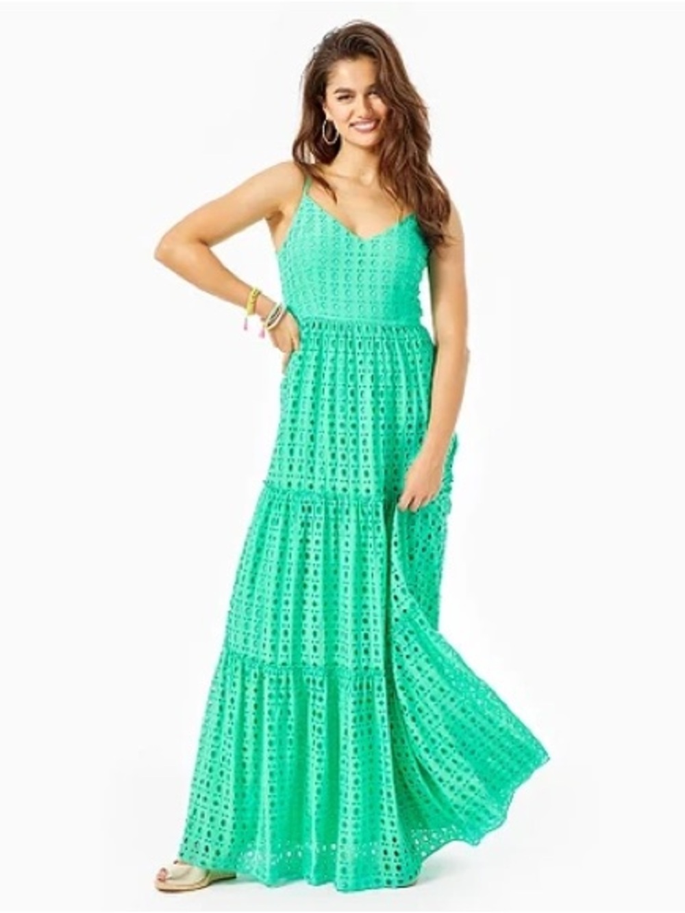 LILLY PULITZER Melody Maxi Dress In Gustavia Green Stripey Rayon Eyelet